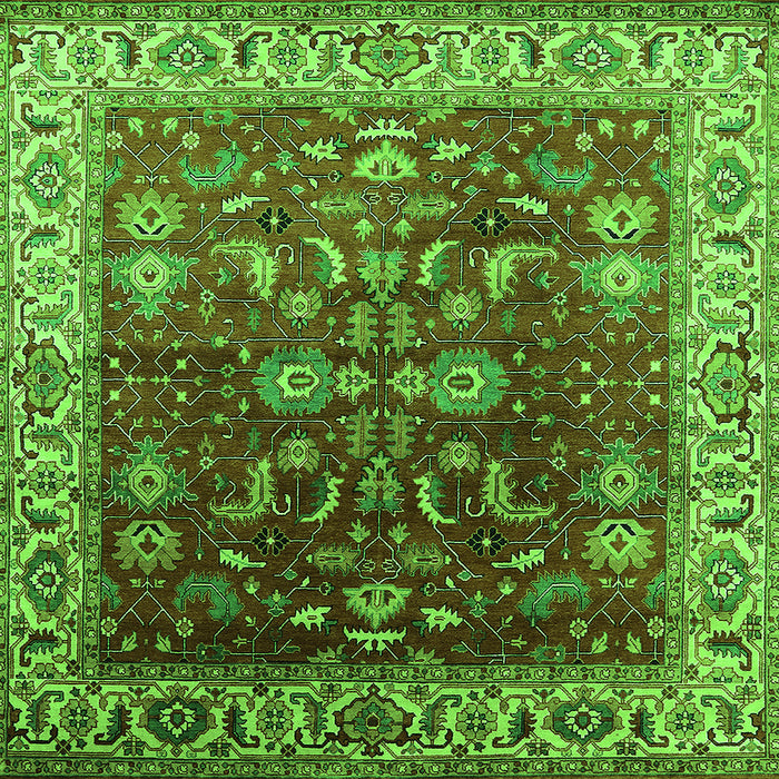 Square Machine Washable Oriental Green Traditional Area Rugs, wshurb2032grn