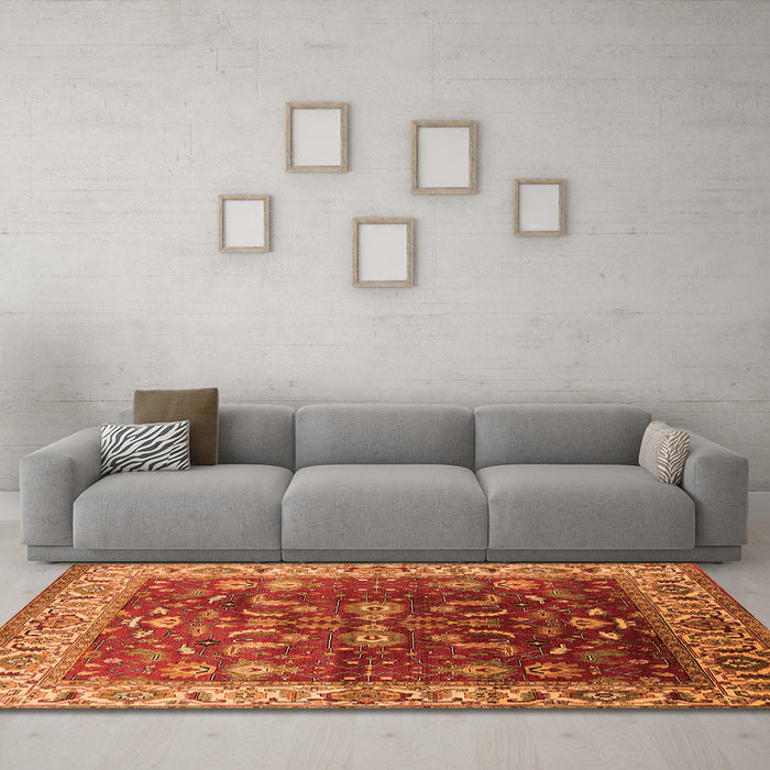 Machine Washable Oriental Orange Traditional Area Rugs in a Living Room, wshurb2032org