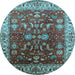 Round Machine Washable Oriental Light Blue Traditional Rug, wshurb2032lblu