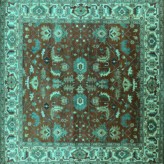 Square Machine Washable Oriental Turquoise Traditional Area Rugs, wshurb2032turq