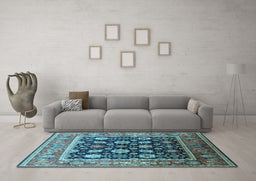Machine Washable Oriental Light Blue Traditional Rug in a Living Room, wshurb2033lblu