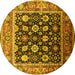 Round Machine Washable Oriental Yellow Traditional Rug, wshurb2033yw