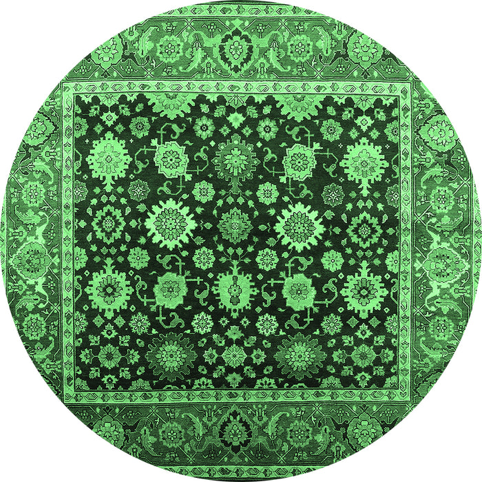 Round Machine Washable Oriental Emerald Green Traditional Area Rugs, wshurb2033emgrn