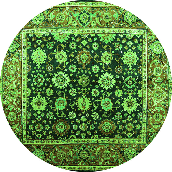 Round Machine Washable Oriental Green Traditional Area Rugs, wshurb2033grn