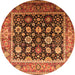 Round Machine Washable Oriental Orange Traditional Area Rugs, wshurb2033org