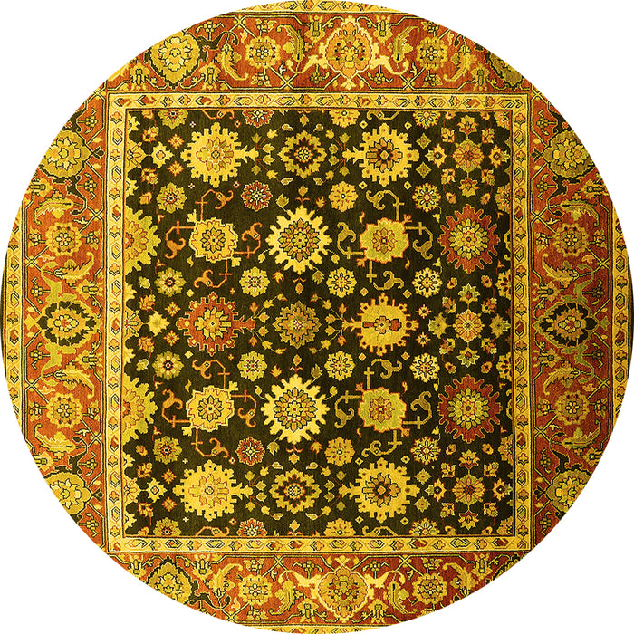 Round Oriental Yellow Traditional Rug, urb2033yw