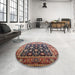 Round Mid-Century Modern Camel Brown Oriental Rug in a Office, urb2033