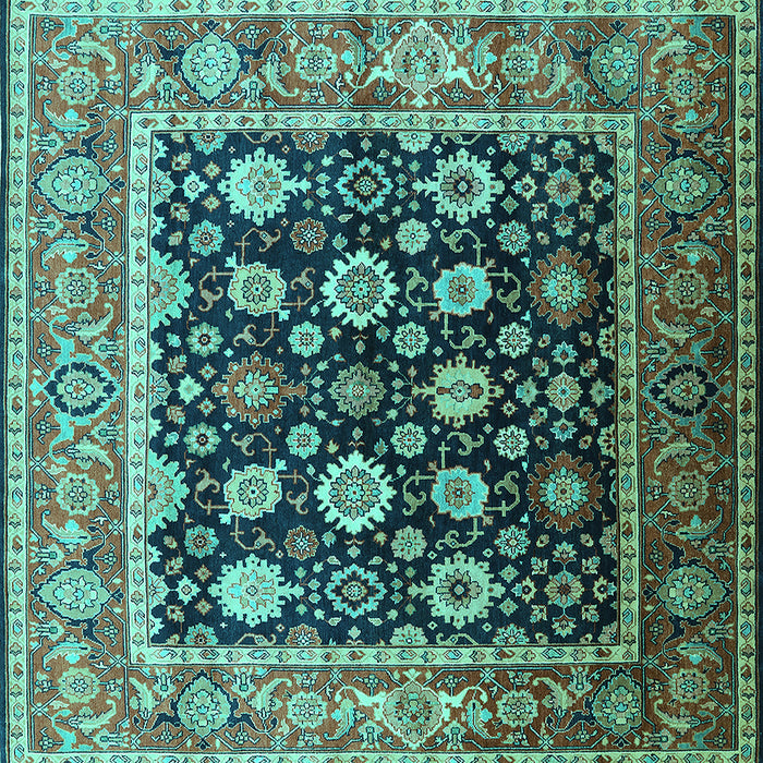 Square Machine Washable Oriental Turquoise Traditional Area Rugs, wshurb2033turq