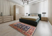 Mid-Century Modern Camel Brown Oriental Rug in a Bedroom, urb2033