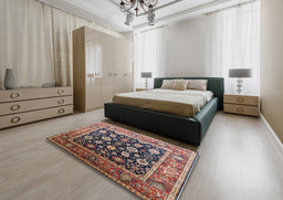 Mid-Century Modern Camel Brown Oriental Rug in a Bedroom, urb2033