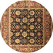 Round Machine Washable Oriental Brown Traditional Rug, wshurb2033brn