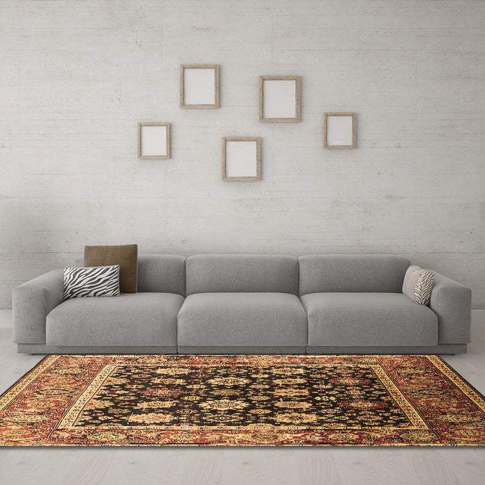 Machine Washable Oriental Brown Traditional Rug in a Living Room,, wshurb2033brn