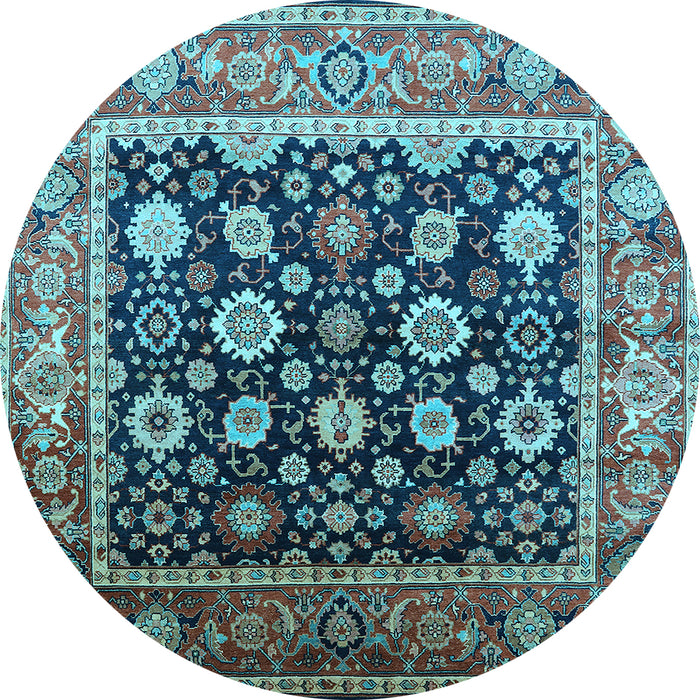Round Machine Washable Oriental Light Blue Traditional Rug, wshurb2033lblu