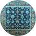 Round Machine Washable Oriental Light Blue Traditional Rug, wshurb2033lblu