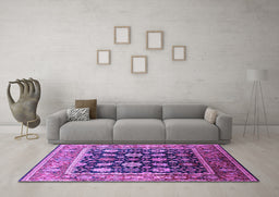 Machine Washable Oriental Purple Traditional Area Rugs in a Living Room, wshurb2033pur