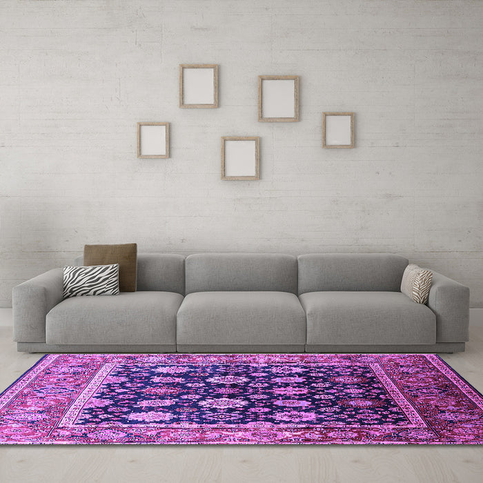 Machine Washable Oriental Purple Traditional Area Rugs in a Living Room, wshurb2033pur