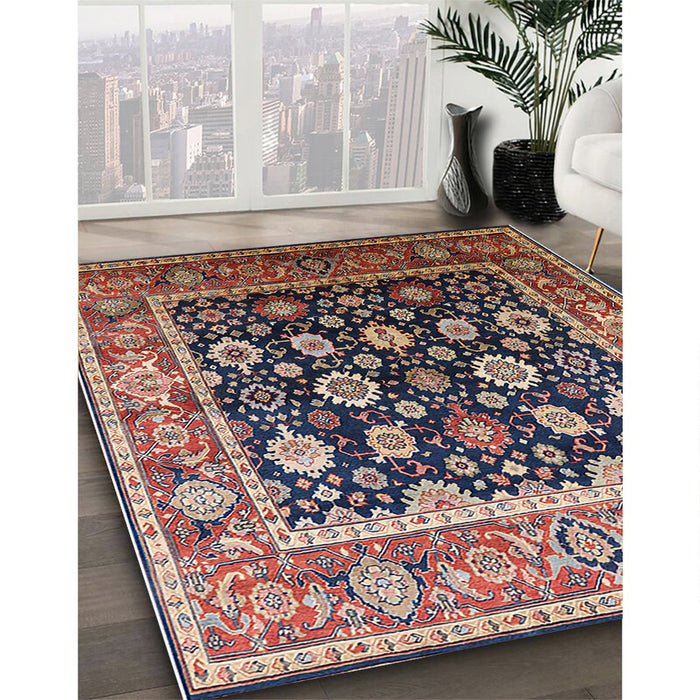 Mid-Century Modern Camel Brown Oriental Rug in Family Room, urb2033