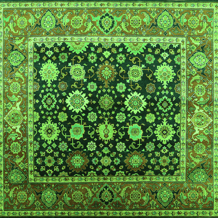 Square Machine Washable Oriental Green Traditional Area Rugs, wshurb2033grn