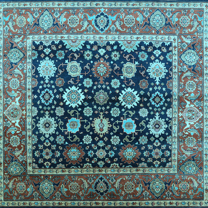 Square Machine Washable Oriental Light Blue Traditional Rug, wshurb2033lblu