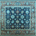 Square Machine Washable Oriental Light Blue Traditional Rug, wshurb2033lblu