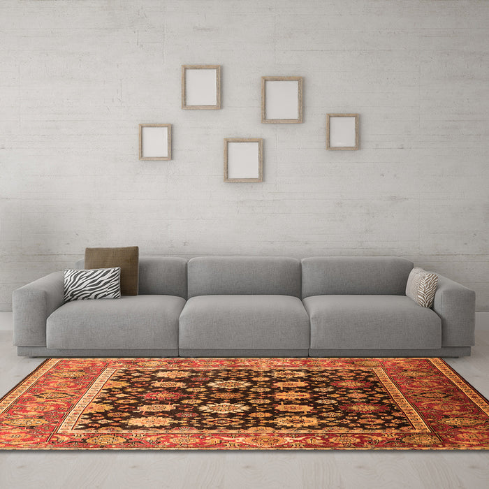 Machine Washable Oriental Orange Traditional Area Rugs in a Living Room, wshurb2033org