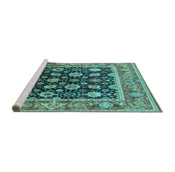 Sideview of Machine Washable Oriental Turquoise Traditional Area Rugs, wshurb2033turq