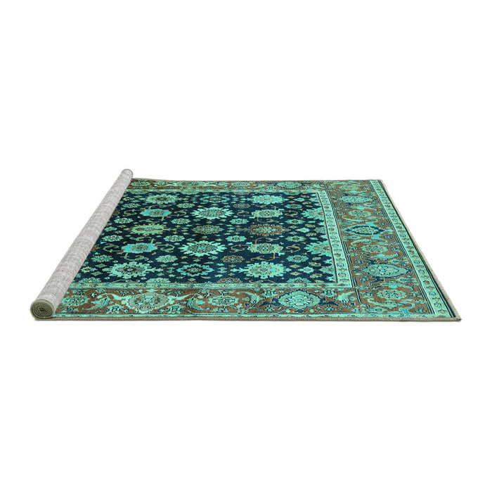 Sideview of Machine Washable Oriental Turquoise Traditional Area Rugs, wshurb2033turq