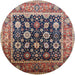Round Mid-Century Modern Camel Brown Oriental Rug, urb2033