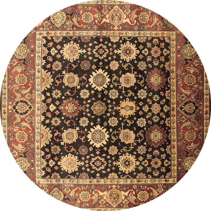 Round Oriental Brown Traditional Rug, urb2033brn