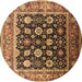 Round Oriental Brown Traditional Rug, urb2033brn