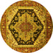 Round Machine Washable Geometric Yellow Traditional Rug, wshurb2034yw