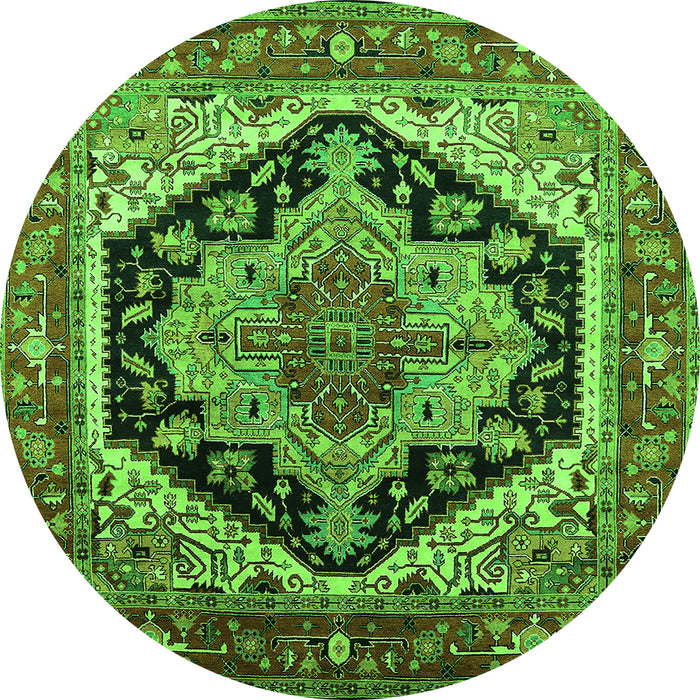 Round Machine Washable Geometric Green Traditional Area Rugs, wshurb2034grn