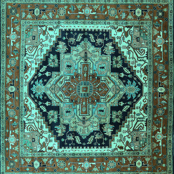 Square Machine Washable Geometric Turquoise Traditional Area Rugs, wshurb2034turq
