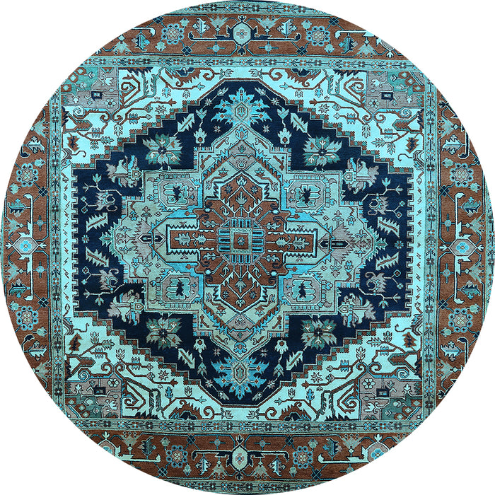 Round Machine Washable Geometric Light Blue Traditional Rug, wshurb2034lblu