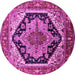 Round Machine Washable Geometric Pink Traditional Rug, wshurb2034pnk