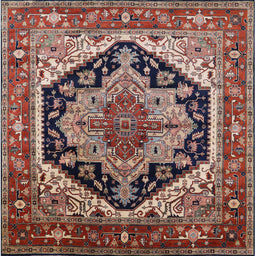 Square Mid-Century Modern Camel Brown Geometric Rug, urb2034