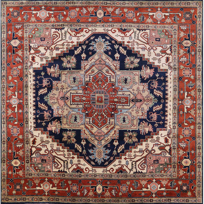 Square Mid-Century Modern Camel Brown Geometric Rug, urb2034