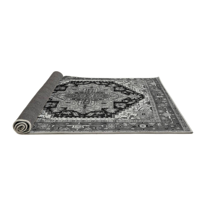 Sideview of Geometric Gray Traditional Rug, urb2034gry