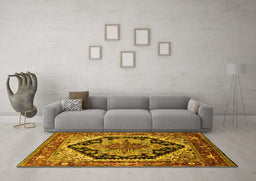 Machine Washable Geometric Yellow Traditional Rug in a Living Room, wshurb2034yw