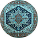 Round Geometric Light Blue Traditional Rug, urb2034lblu