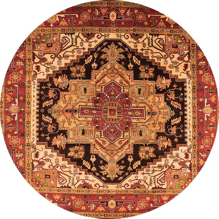 Round Machine Washable Geometric Orange Traditional Area Rugs, wshurb2034org