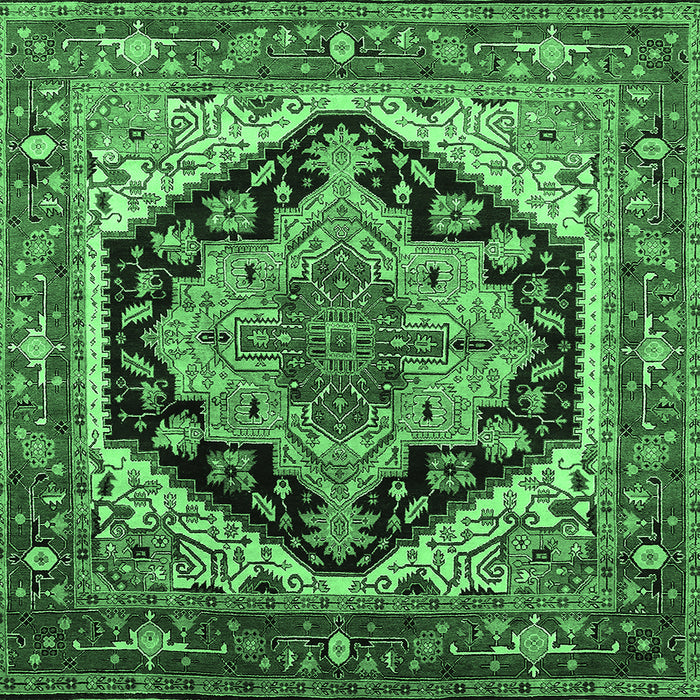 Square Machine Washable Geometric Emerald Green Traditional Area Rugs, wshurb2034emgrn