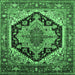 Square Machine Washable Geometric Emerald Green Traditional Area Rugs, wshurb2034emgrn