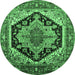 Round Geometric Emerald Green Traditional Rug, urb2034emgrn