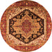 Round Geometric Orange Traditional Rug, urb2034org