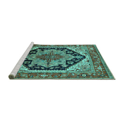 Sideview of Machine Washable Geometric Turquoise Traditional Area Rugs, wshurb2034turq