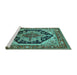 Sideview of Machine Washable Geometric Turquoise Traditional Area Rugs, wshurb2034turq