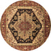Round Geometric Brown Traditional Rug, urb2034brn