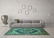 Machine Washable Geometric Turquoise Traditional Area Rugs in a Living Room,, wshurb2034turq