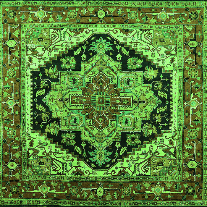 Square Geometric Green Traditional Rug, urb2034grn